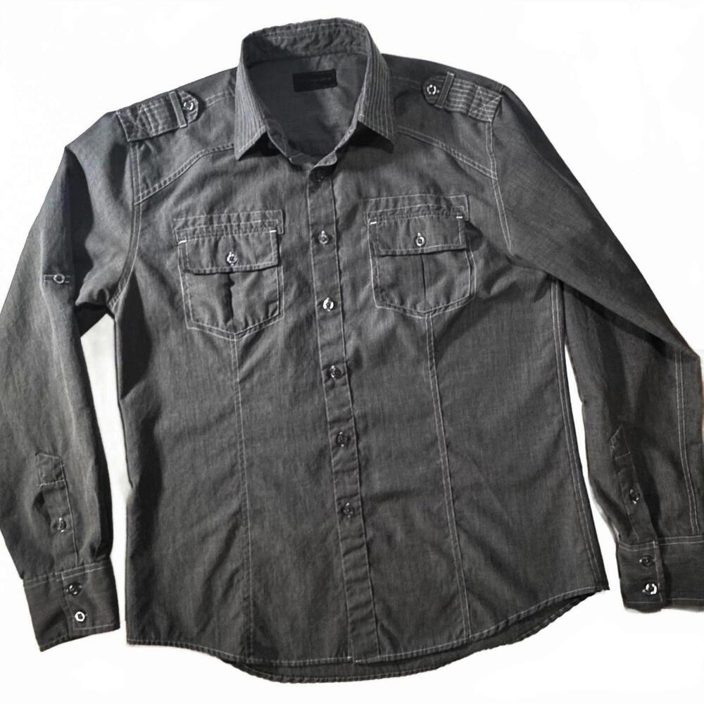 Sovereign Code Shirt Men's XL Gray White Button-up Roll Tab Long Sleeve Pockets